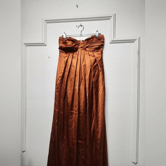 Lulus Memorable Entrance Rust Orange Strapless Satin Maxi Dress Wedding Party - Picture 7 of 9